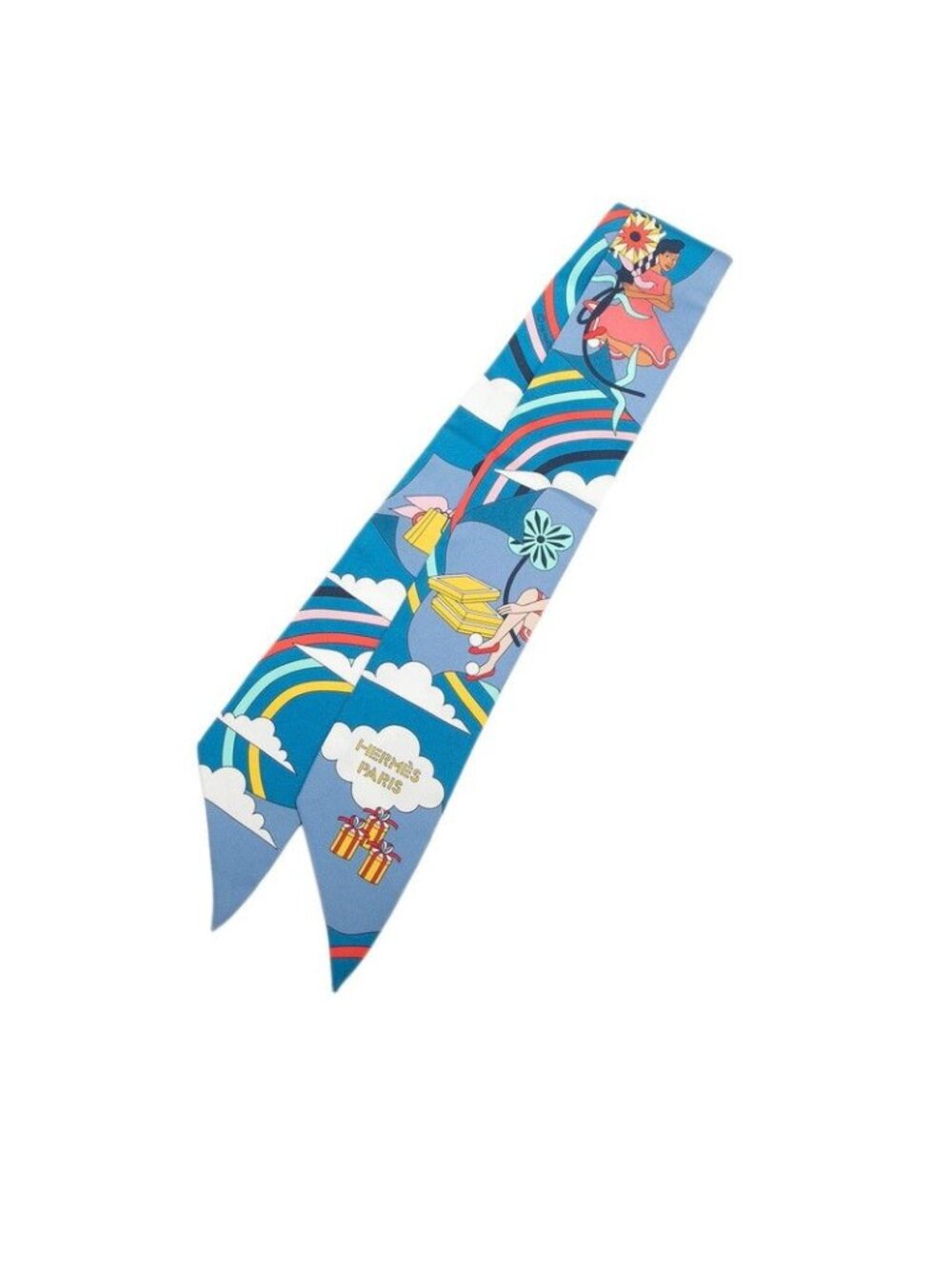 Hermes Twilly Flying Carre Crres Volants Scarf Blue Multicolor Silk